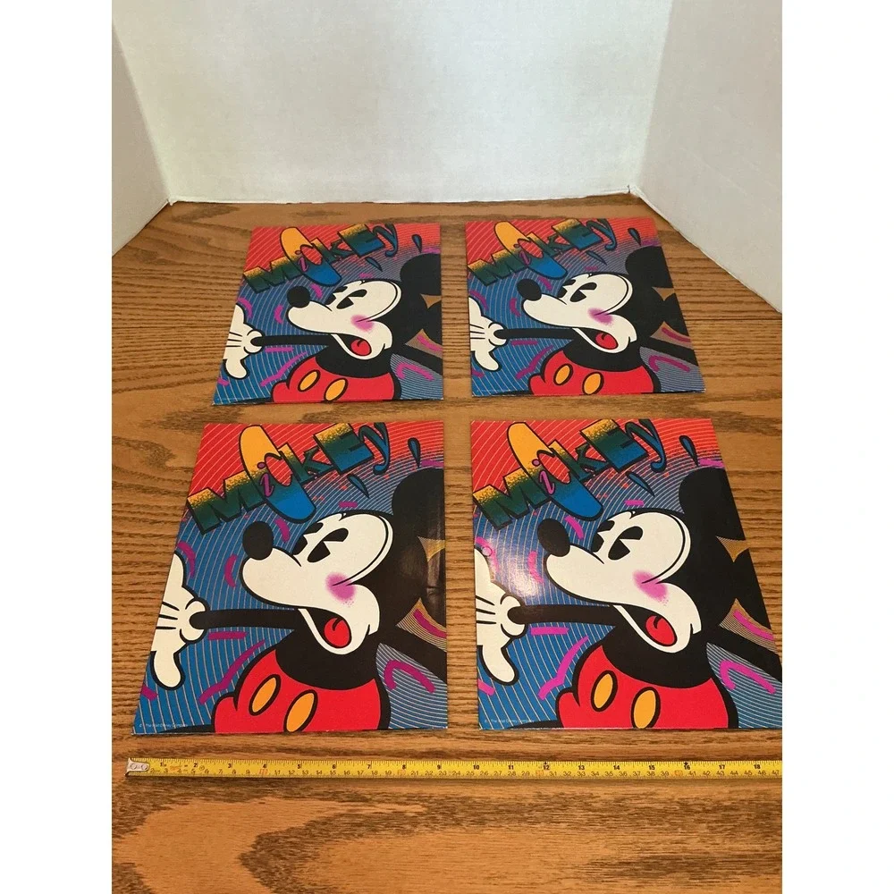 Vintage Disney Mickey Mouse Folders Set of 4 Retro 90s Pop Art Neon Stationery